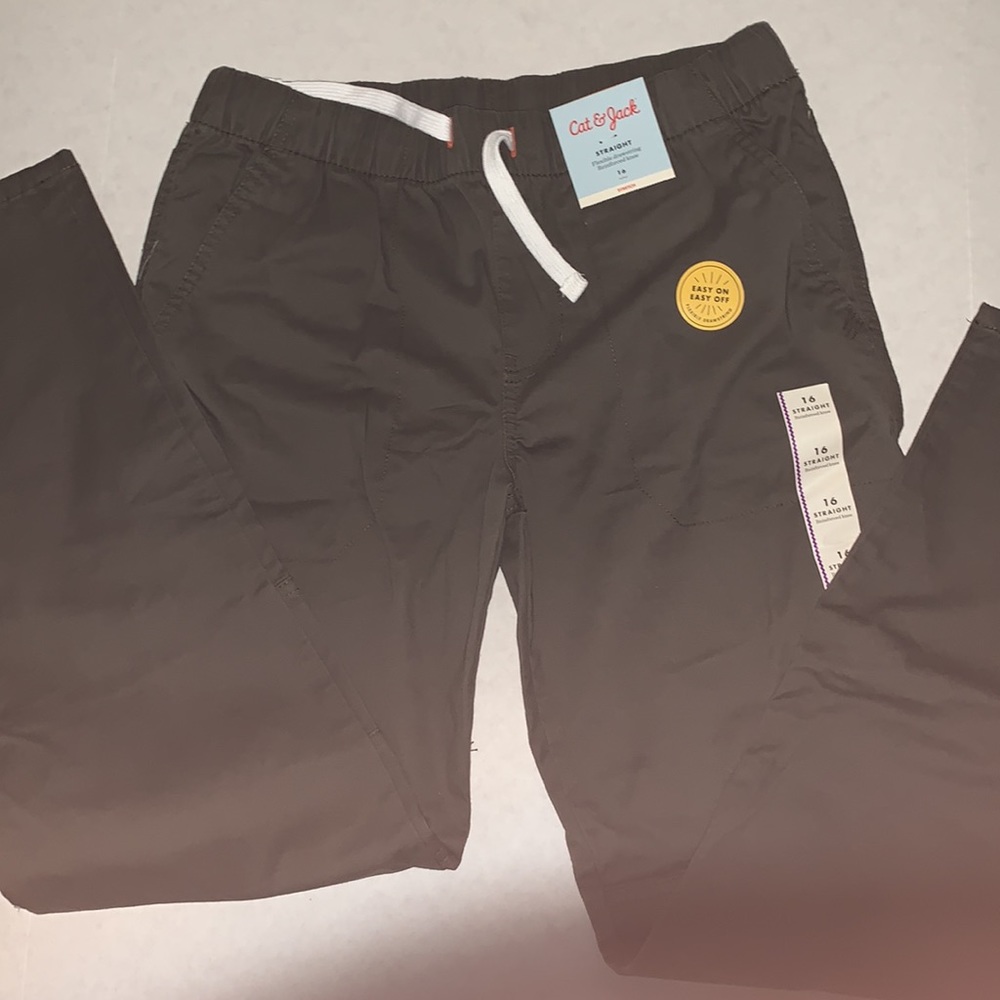 Cat & Jack straight reinforced knee, flexible drawstring, easy on easy off.